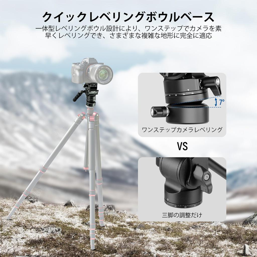 NEEWER GM35 Tripod Fluid Head with Leveling Base Compact Metal with QR Plate and Telescopic Video Fluid Tripod Video Head Mount for Camcorders and