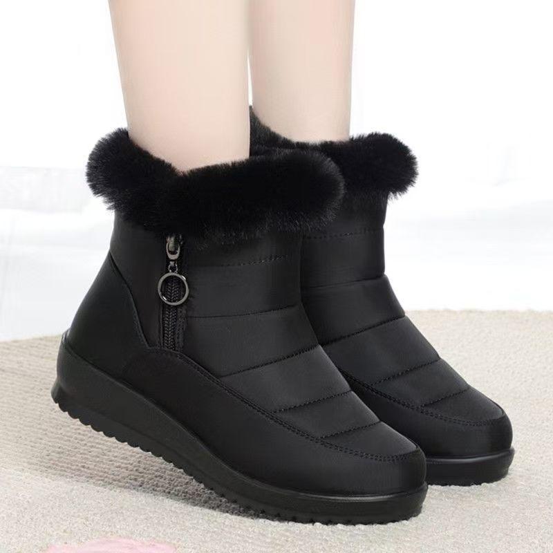Women Winter New Flat sole High Top Snow Boots Thick Sole Non Slip Waterproof Thicken Plush Keep Warm Elderly Cotton Boots
