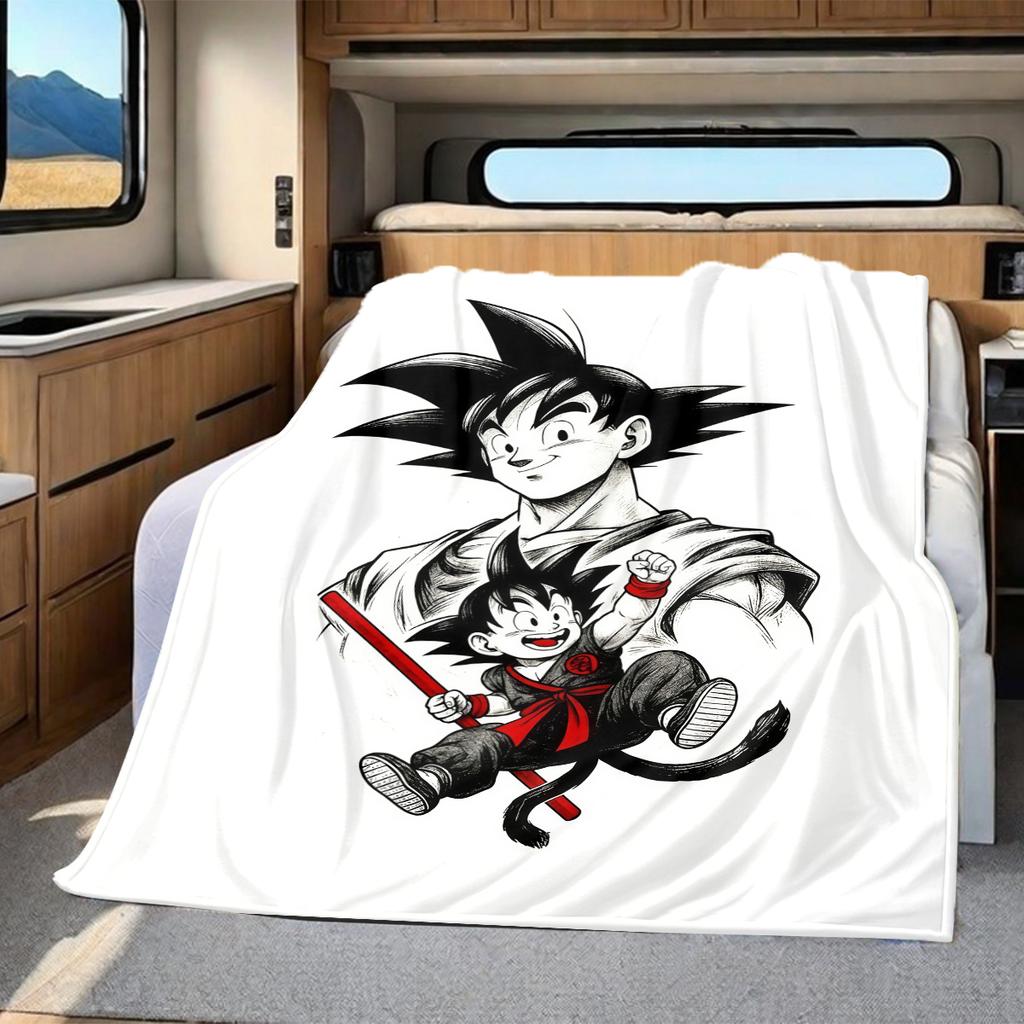 1 Stück Süße Cartoon Son Goku Aufdruck Flanelldecke, Hohe Qualität für Alle Jahreszeiten, Heimdekoration, Wärme und Komfort, Perfekt für Weihnachtsgeschenke