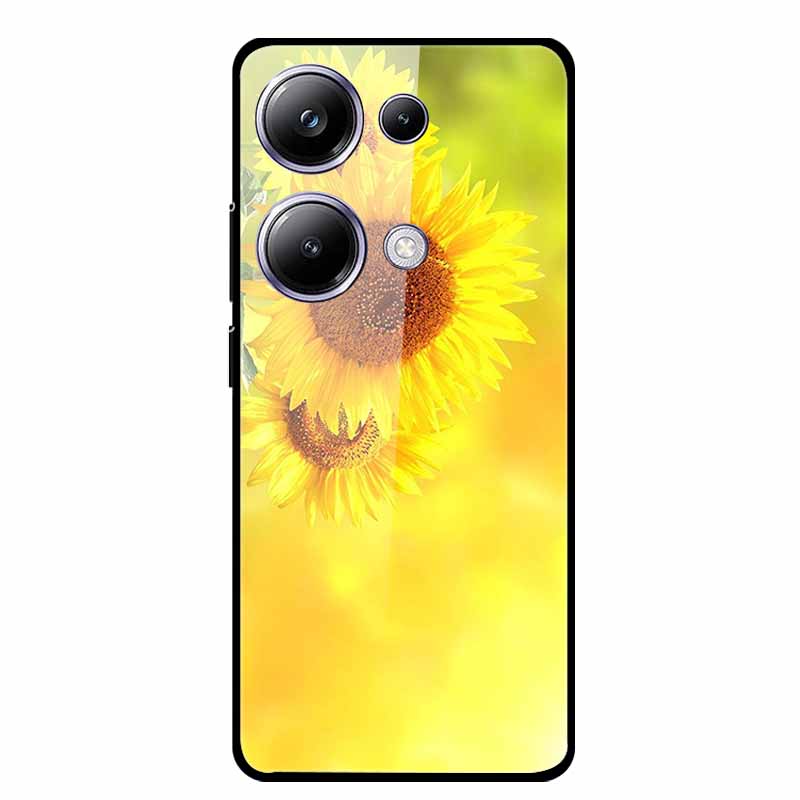 Glass Back Cover For Poco M6 Pro 4G Case M 6 M6Pro Hard Tempered Glass Case For Xiaomi Redmi Note 13 Pro Phone Case Soft Bumper