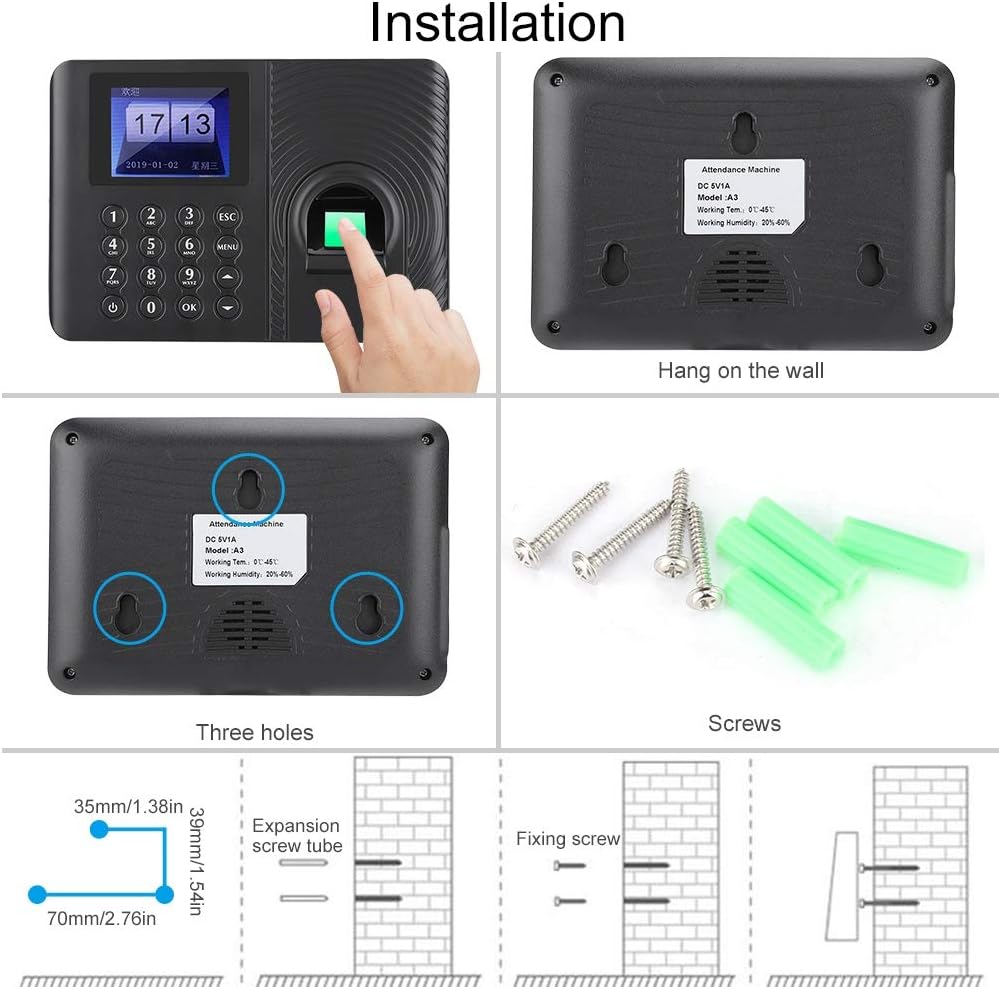 Biometric Fingerprint Password Time Attendance Machine Employee Checking-in Recorder Recognition Device Access Control 2.4in High