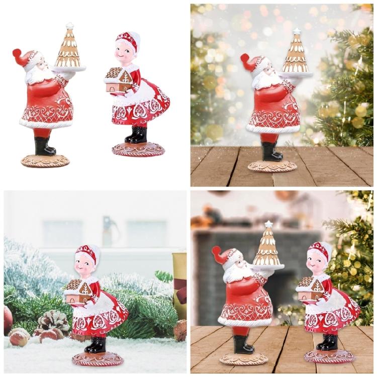 Creative Gingerbreads Santa Couple Christmas Sculptures Resins Tabletop Accent Ornament for Holiday Parties Celebration