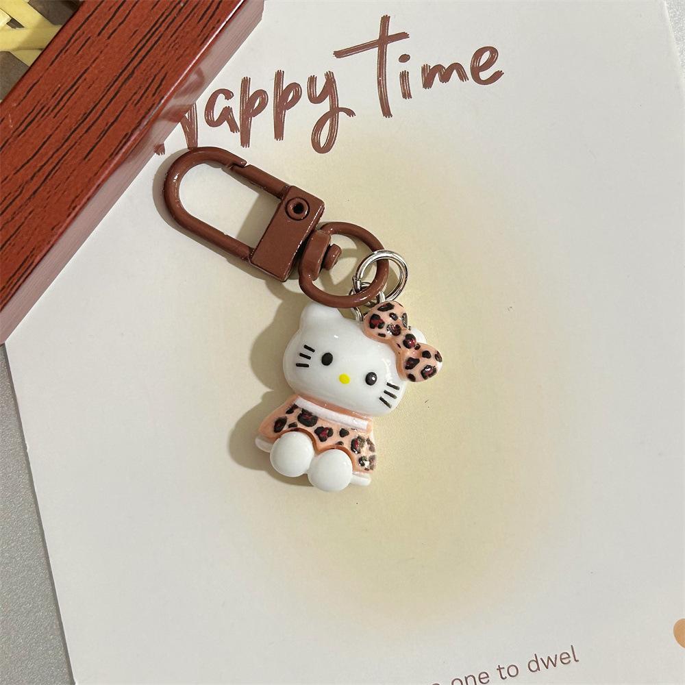 

Adorable Sweet Leopard Pattern Hello Kitty Keyring Sanrio Cartoon Keychain Pendant Backpack Charm Pouch Hang Ornament Girly Gifts