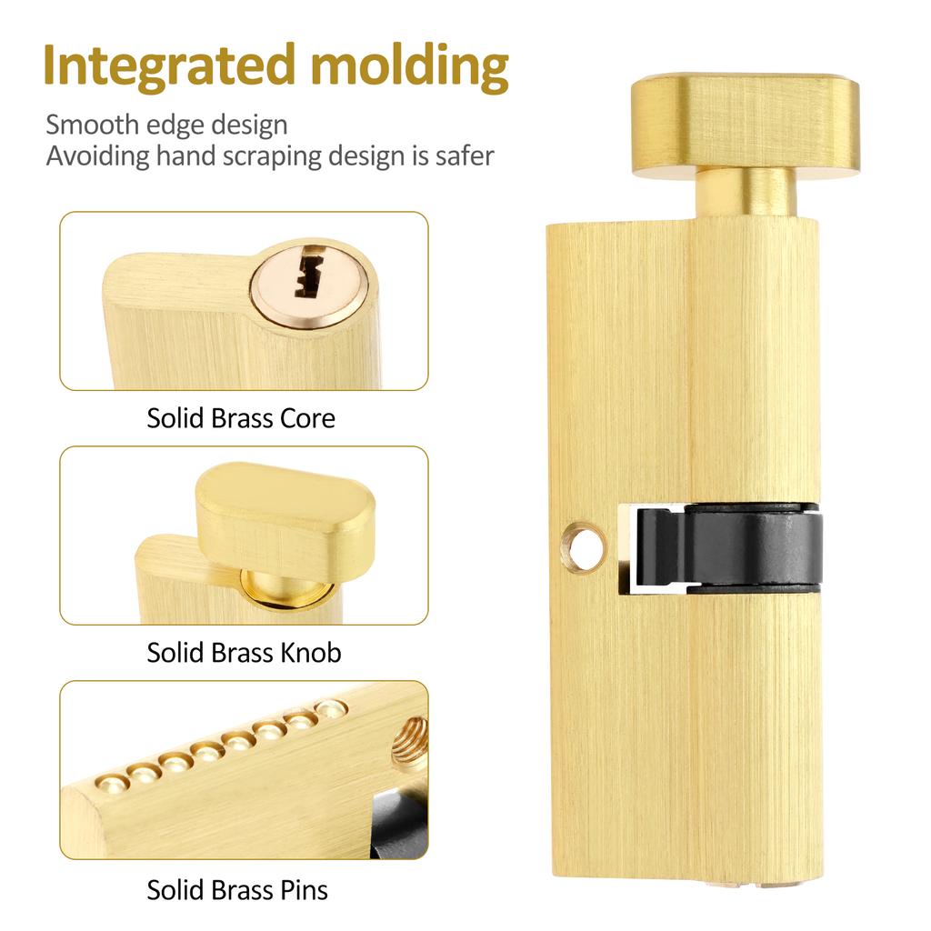 4Pcs Family Anti-theft Solid Brass Lock Cylinder Rustproof Barn Door Lock Safe Brushed Brass Cylinder Bolt Effective Protection