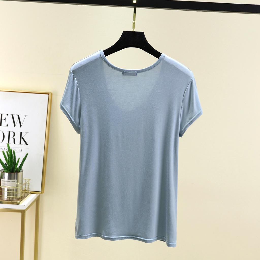 Plus Size M To 6XL U-Neck Women's Tshirt Short Sleeves Modal T-shirts Thin Bottomed Tees Solid Color Loose Tee Tops All Match