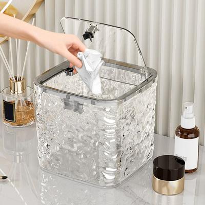 Water Ripple Laundry Pods Container Waterproof Large Capacity Clear Storage Box Multipurpose Pop-Up Lid Desktop Trash Can