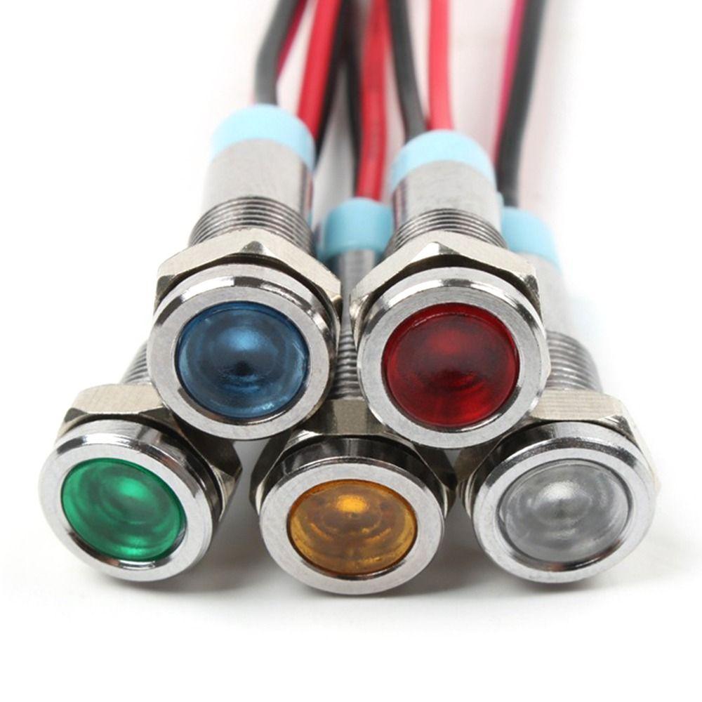 Useful Red White 6V 12V 220V Panel Mount LED Indicator Pilot Light Pilot Wires Switch Signal Lamp