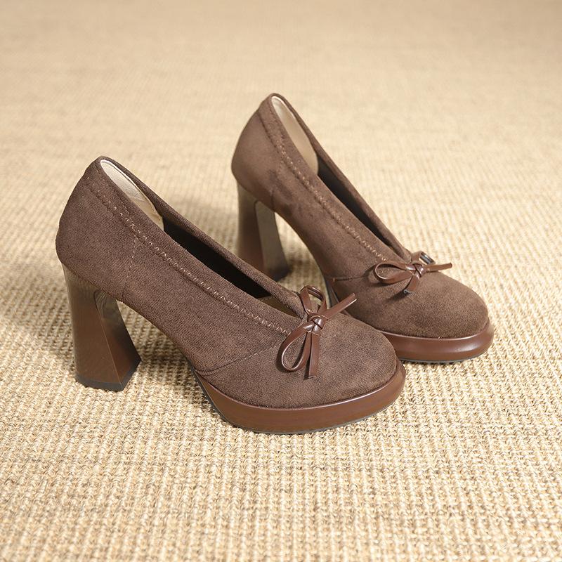 

Винтажные туфли-лодочки Maillard Mary Jane женские 2025 новые с маленьким круглым носком, толстым каблуком, темпераментные туфли на высоком каблуке 40 светло-коричневого