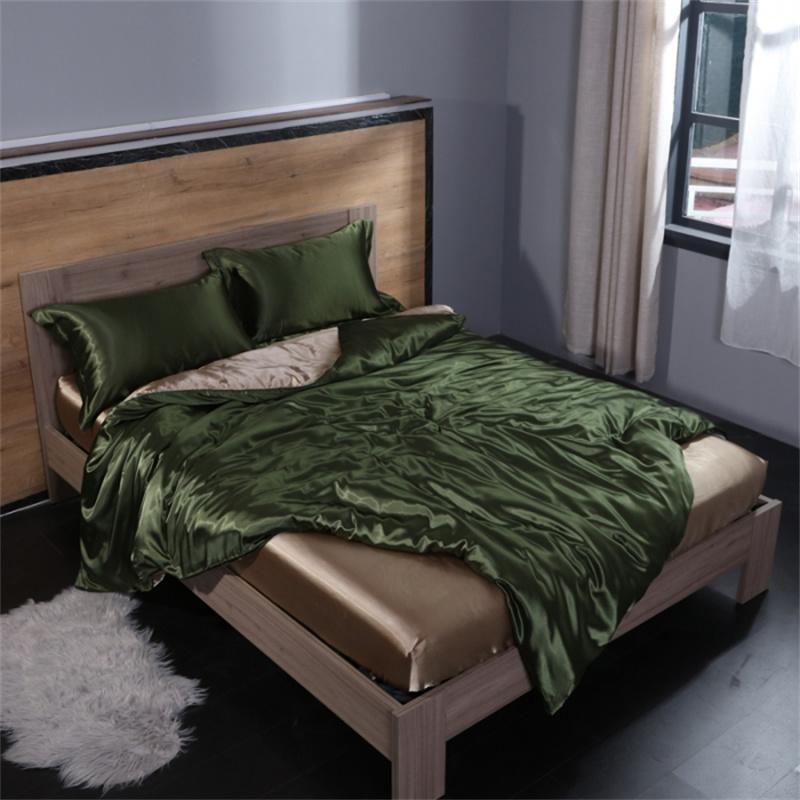 Luxury Mulberry Silk Bedding Set with Duvet Cover Fitted/Flat Bed Sheet Pillowcase Blending Silk Sheet Set Silky Satin Bedsheet
