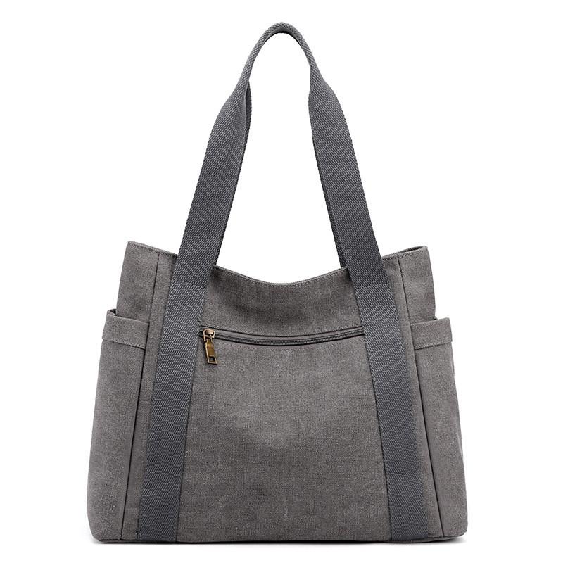 Canvas Tote Bag For Women With Zipper Pockets And Retro Style For Daily Use