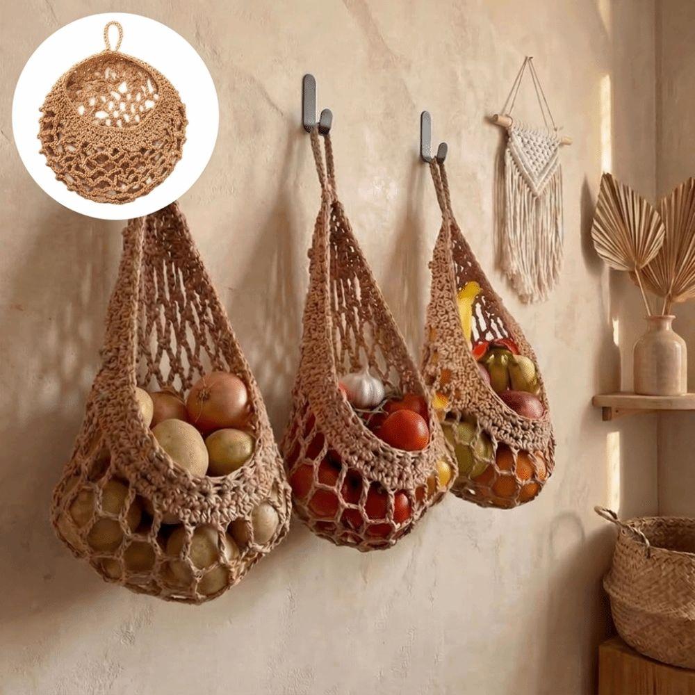 Cotton Rope Wall Hanging Basket Wall Mount Vegetable Storage Basket Wall Organizer