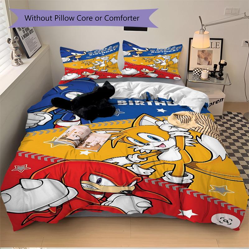 3pcs Sonic the Hedgehog Bedding Set. Soft and Comfortable with No Core Included (1x Duvet Cover + 2x Pillow Covers) yy251010216