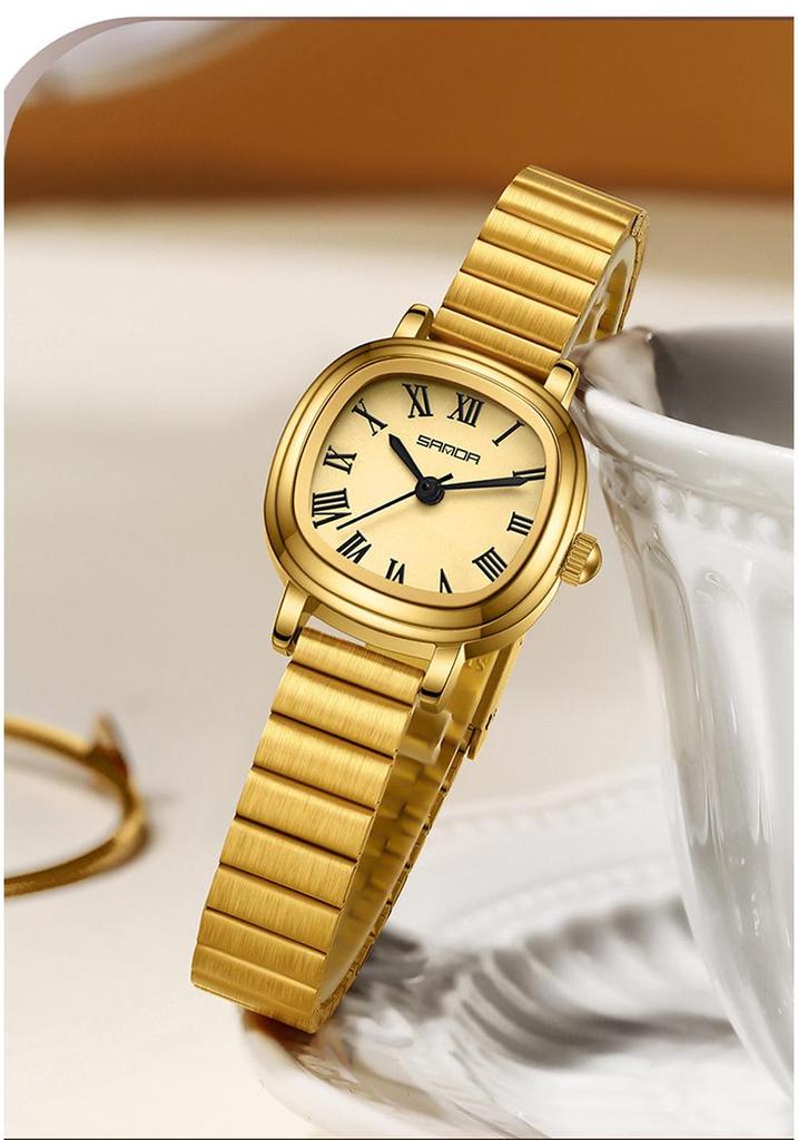 Sanda Women's Luxury Quartz Watch - Small Lightweight Square Design with Roman Numerals, Casual Waterproof Wristwatch