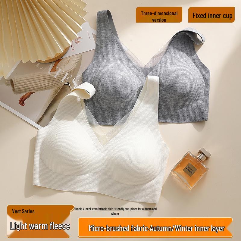 Women's Seamless Push-Up Bra - Anti-Sagging, Brushed Warm, Wirefree, Autumn/Winter, Fixed Cup