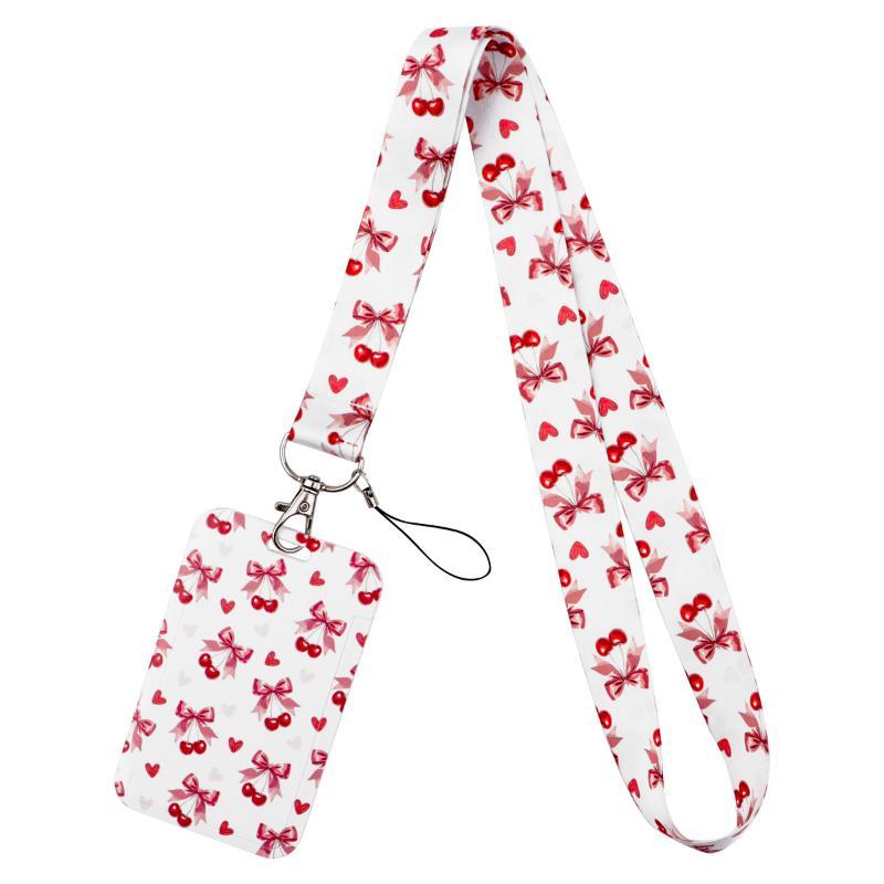 Cute Bow Pattern Lanyard with Clear ID Badge Holder Detachable Durable Strap for Outdoor Activity Pass Office Work Use
