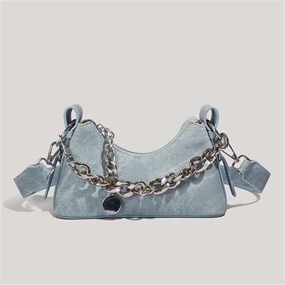 Dokulu Koltuk Altı Çantası Kadın Kovboy Rüzgarı Moda Trend Büyük Kapasiteli Yankee Zincirli El Çantası