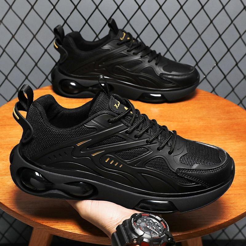 

Men Black Mesh Air Cushion Lace Up Casual Sports Sneakers Lightweight Daily Walking Shoes 44 золотий