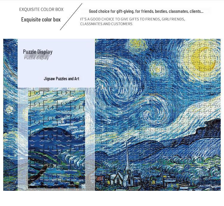 1000-Piece Van Gogh Starry Night Jigsaw Puzzle - High Difficulty Adult Stress Relief Toy, Educational for Kids