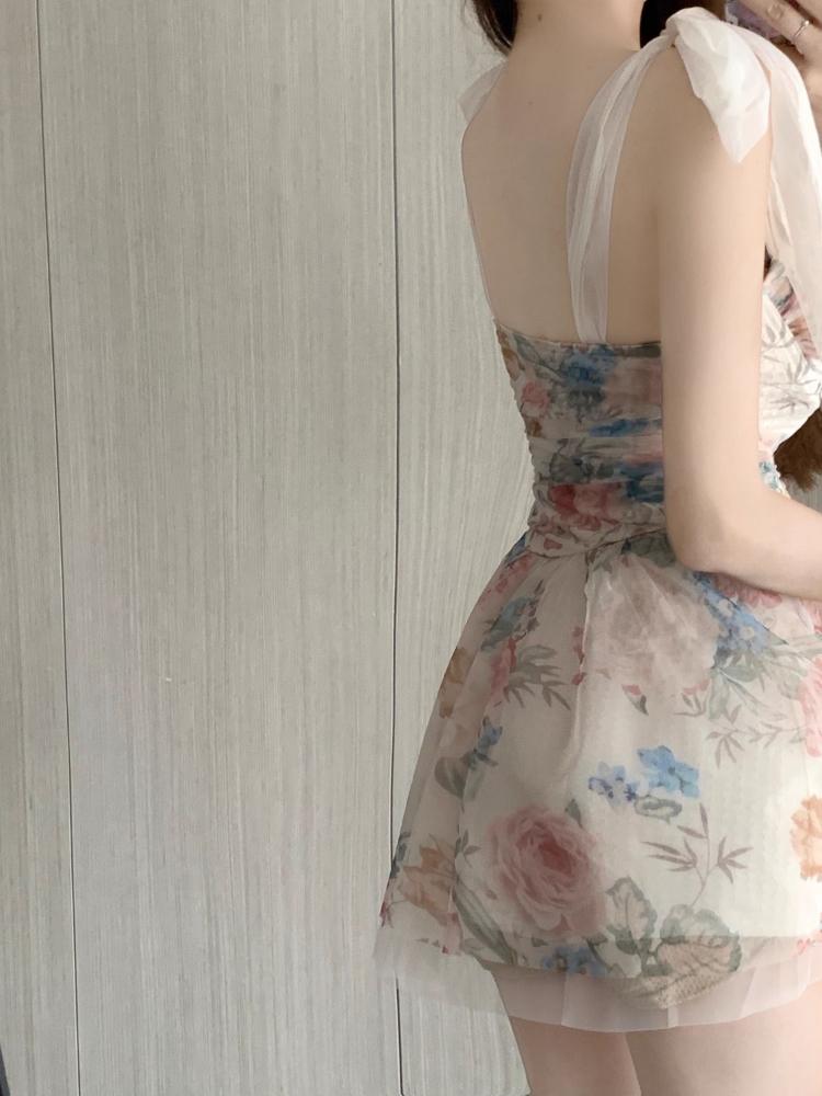 2025 Korea Šik Nové Plavky Ženy Květinový Potisk Letní Plážové Šaty Sexy Dívka Jednodílné Konzervativní Pohádkové Plavky