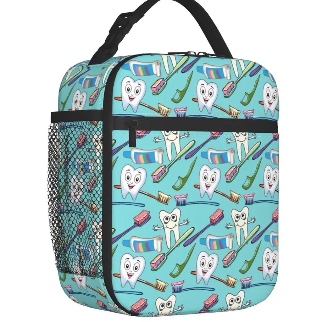 Kawaii Teeth  Pattern Insulated Lunch Bag for Women Portable Tooth Thermal Cooler Bento Box Office Picnic Travel