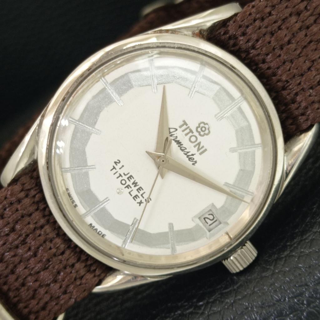 

HAND-WINDING VINTAGE TITONI AIRMASTER TITOFLEX SWISS MENS WHITE WATCH a705137-1