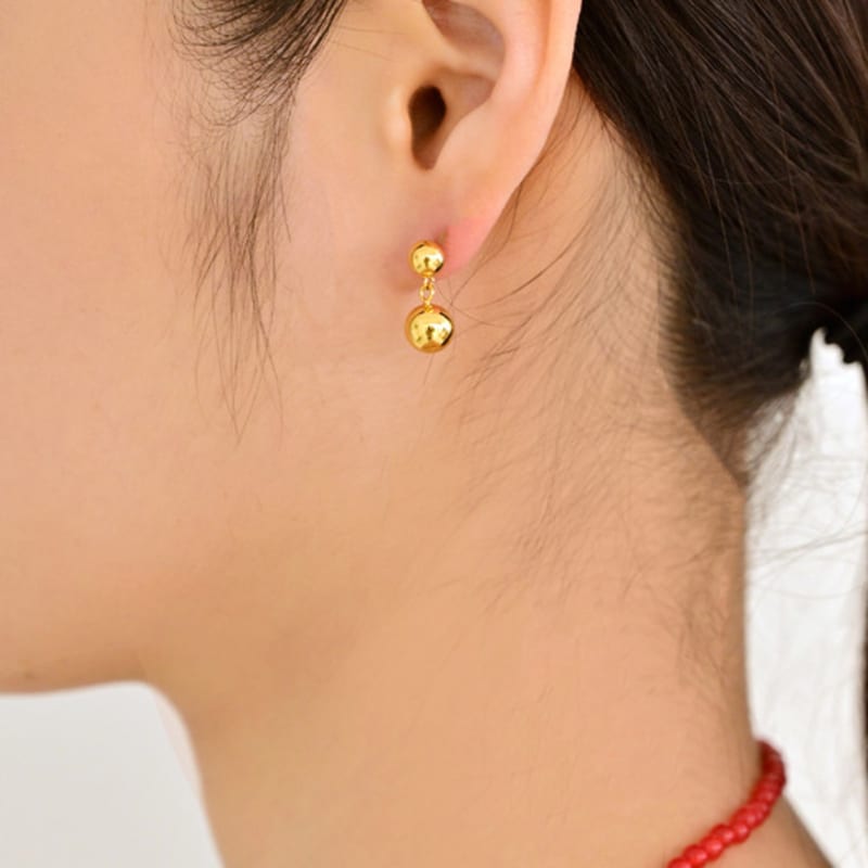 LAYERMOOD 24 Gold Doppelkugel Ohrring - Silber 925