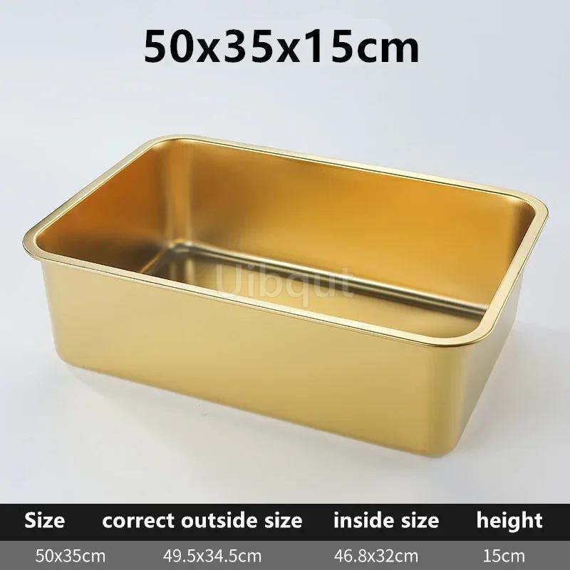 Gold Golden 304 Stainless Steel Plate Storage Tray Rectangular Square Oven Basin Baking Pot Dish Deep Bbq Cafeteria Soup Bowl