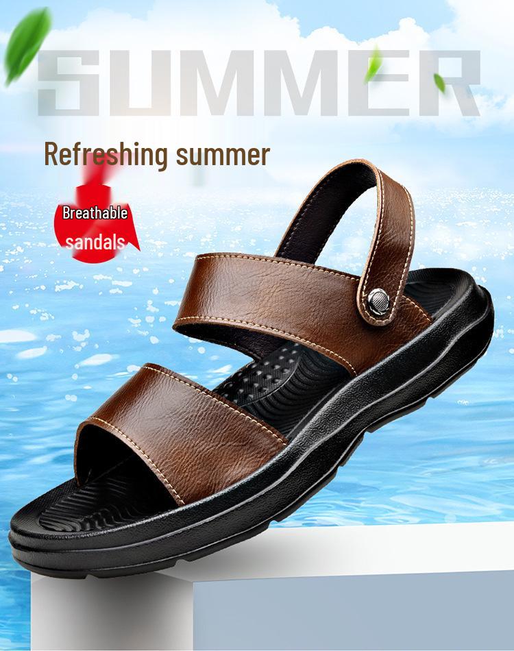Men's Plus Size Cowhide Sandals: 2025 Summer Dual-Use Indoor/Outdoor Beach & Casual Roman Shoes