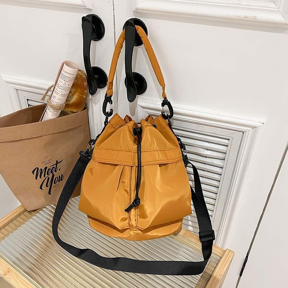 Korean Style Drawstring Fitness Bag Solid Color Bucket Bag Swimming Nylon Crossbody Bag Women