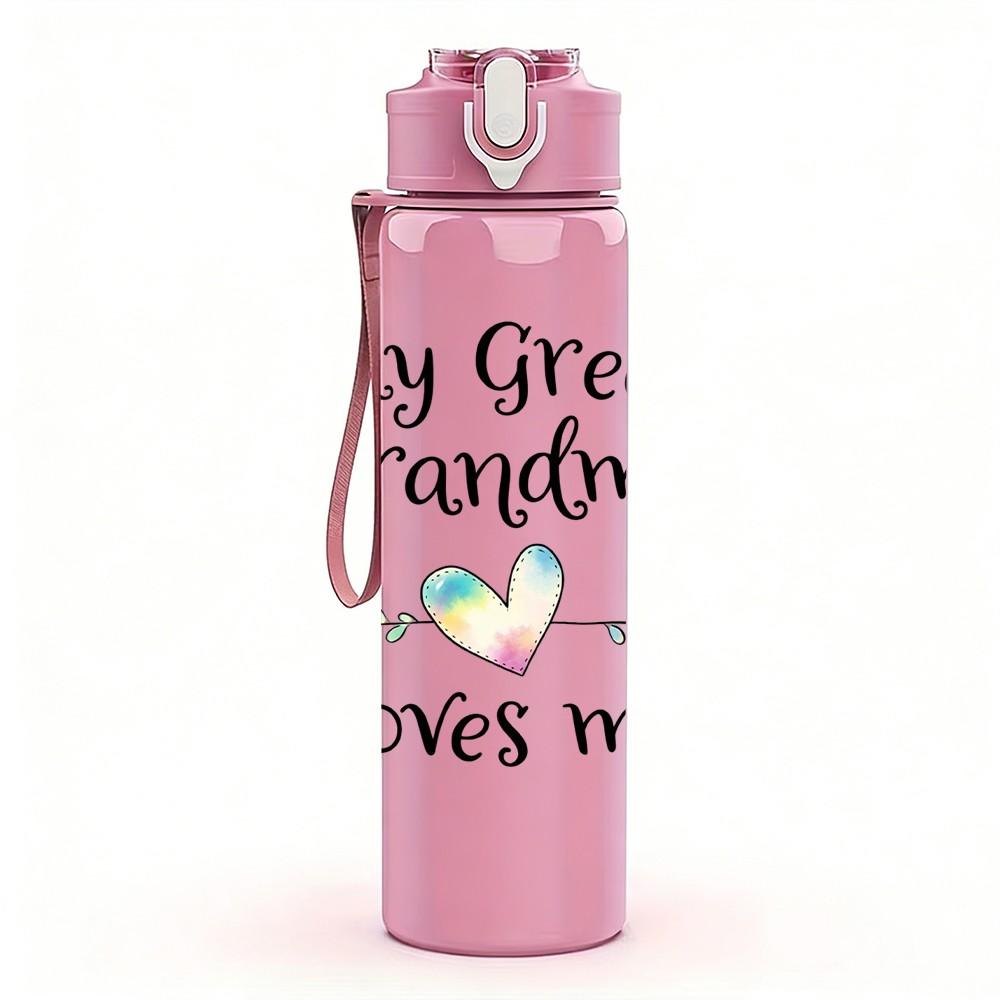 1PC My Great Grandma Loves Me Print 750ml Color Plastic Sports Water Bottle Leakproof Flip Straw Lid Suitable for Sports Office Home Use