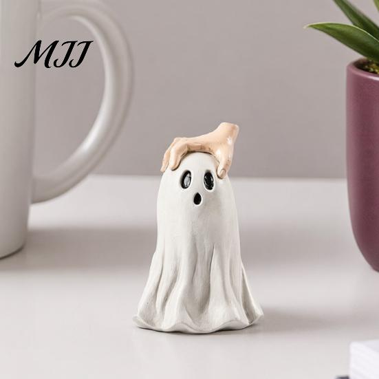 Small Ghost Decoration for Shelves Halloween Figurine, Cute Statue with Creepy Cape Fingers, Artistic Figurine Home Desk Party Decor, Funny