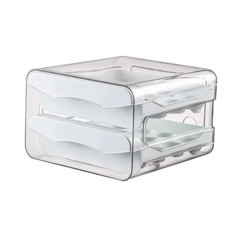 Double Layer Egg Storage Container Plastic Refrigerator Organizer with Drawer Design Kitchen Household Fresh Keeping Box
