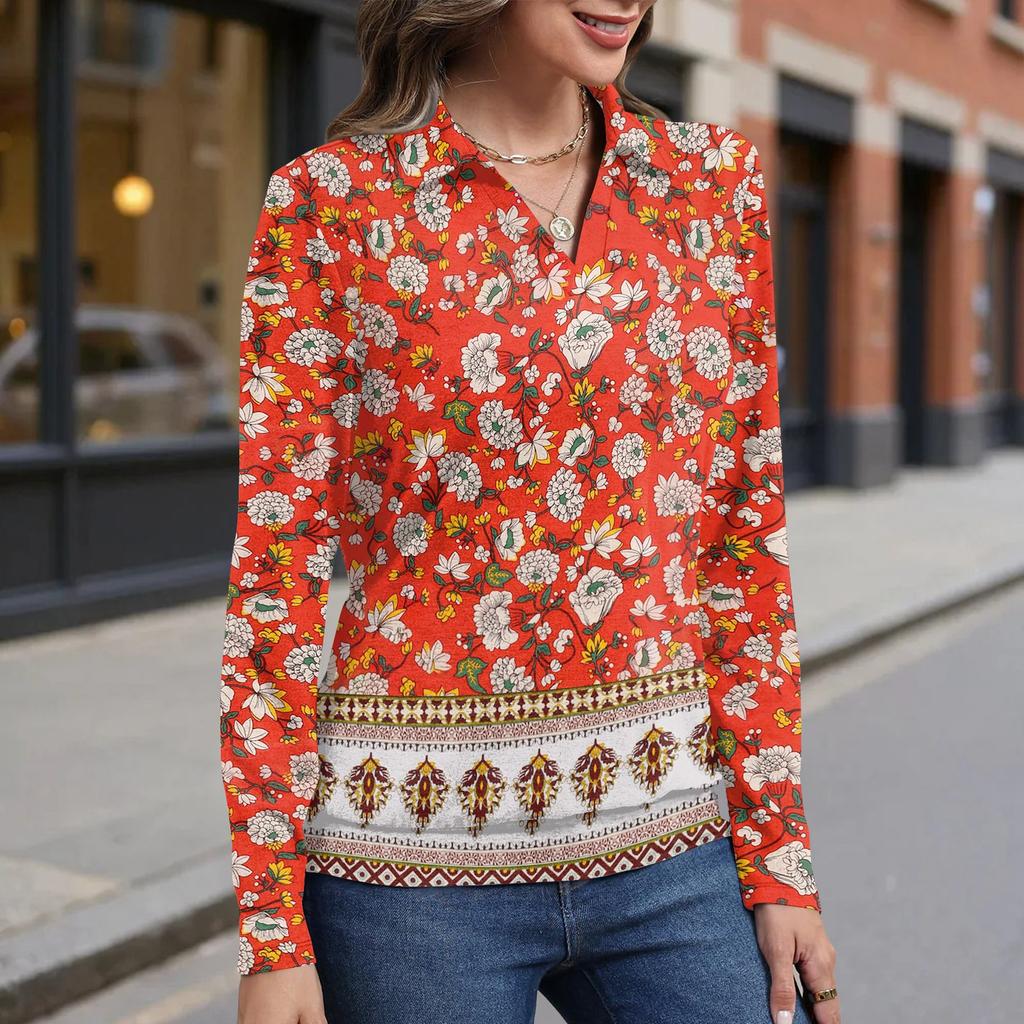 Women's retro printed fashionable long-sleeved top
