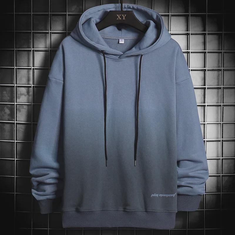 Men's Autumn Gradient Hooded Sweatshirt - Loose Fit, Japanese Style, Trendy Fleece Lined Top for Teens