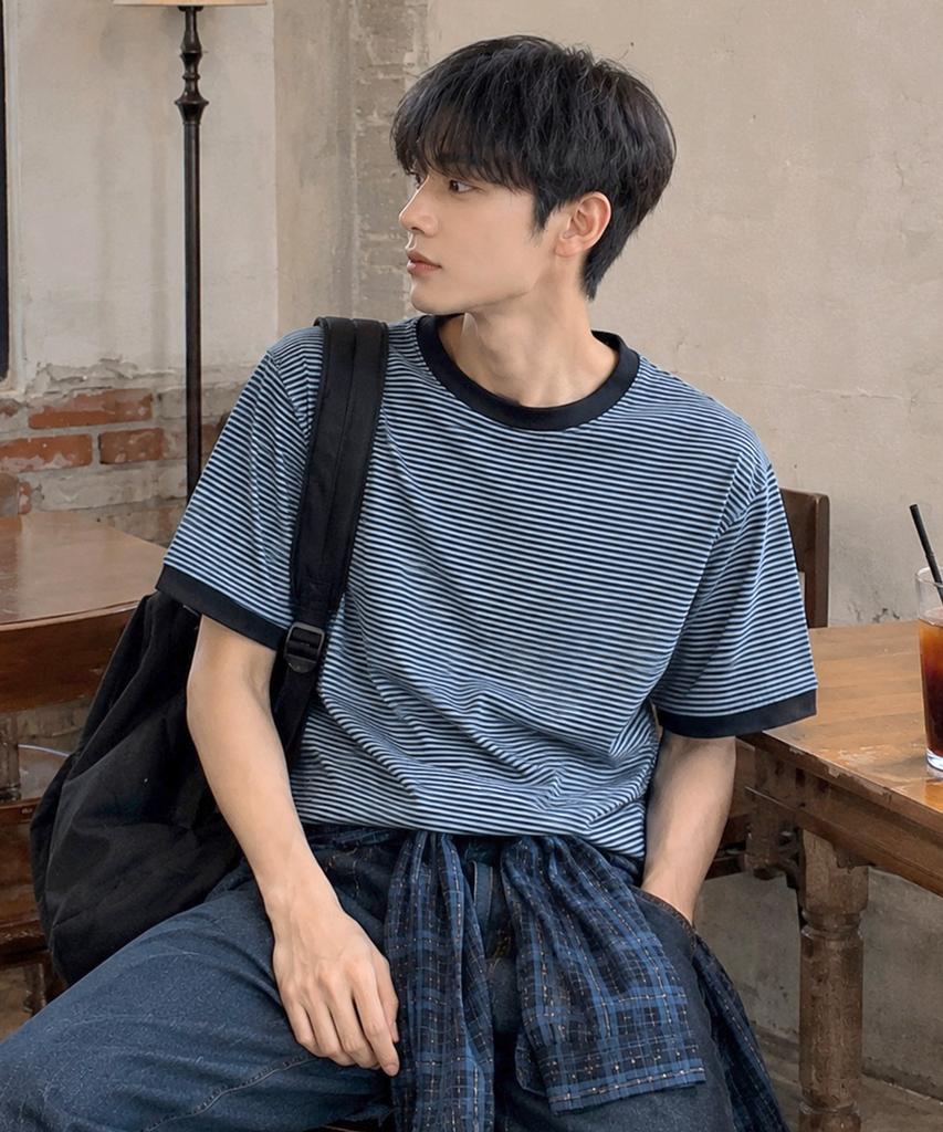 SUPERSUB Striped Ringer Short Sleeve T-Shirt - Blue