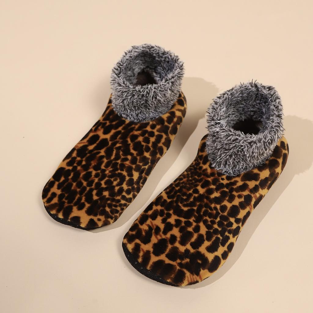 Women's Winter Warm Fleece Leopard Pattern Ankle Socks - Comfortable Indoor and Outdoor, Animal Pattern Home Casual Socks, Soft and Warm Floor Socks