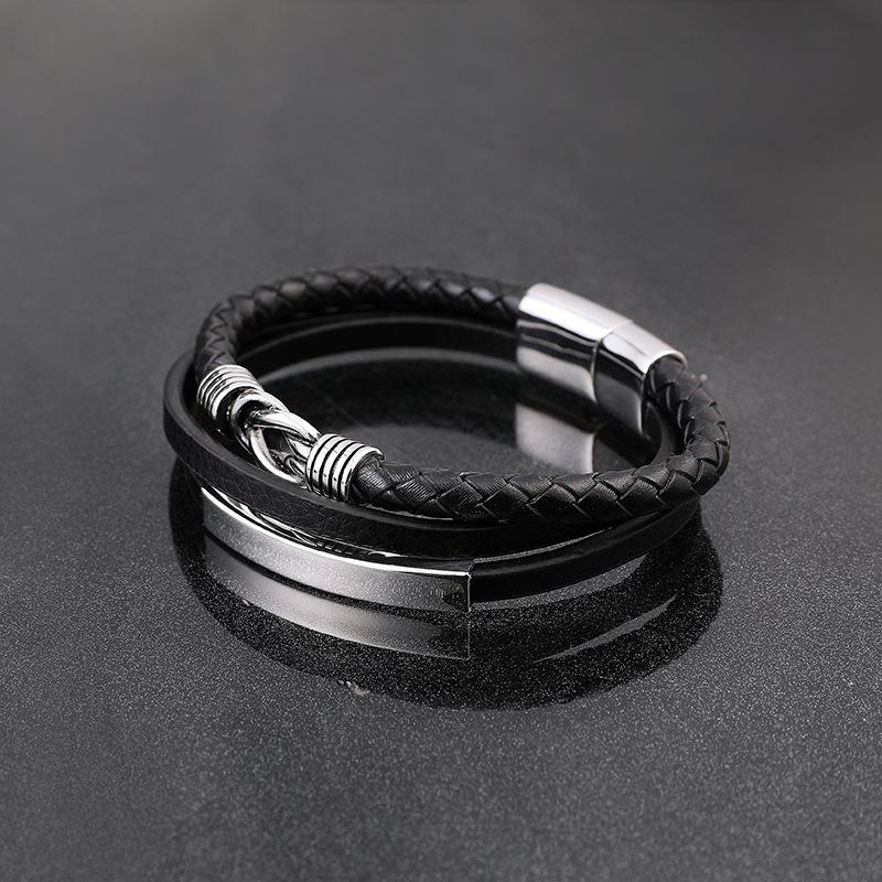 Stylish Stainless Steel Leather Bracelet, Multi-layer Woven Leather Rope Bracelet Bracelet Jewelry