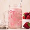 7Pcs/Bag Smooth UV DTF Transfer Sticker Clear Pink Bow Decals  For 16Oz Glass Cup