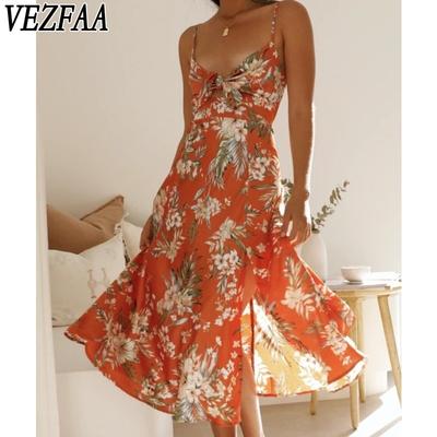 Women's Fashion Summer Spring Flower Pattern Print Sleeveless Suspenders High Waist Casual Dresses