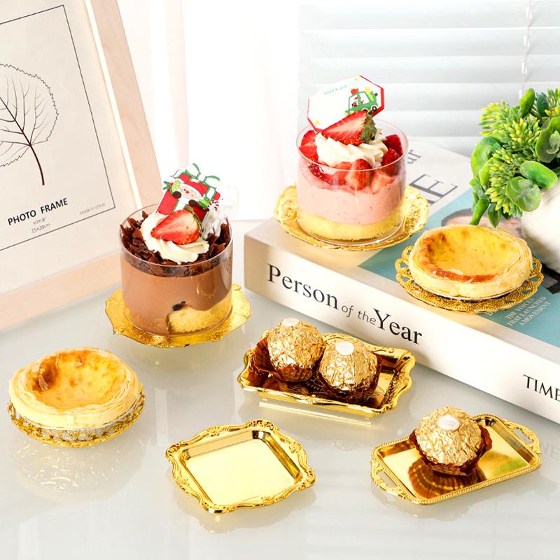 

12 шт. Золотая маленькая тарелка с резными цветами, поднос для закусок, французский десерт, торт, нежная тарелка для сухофруктов, свадебная вечеринка