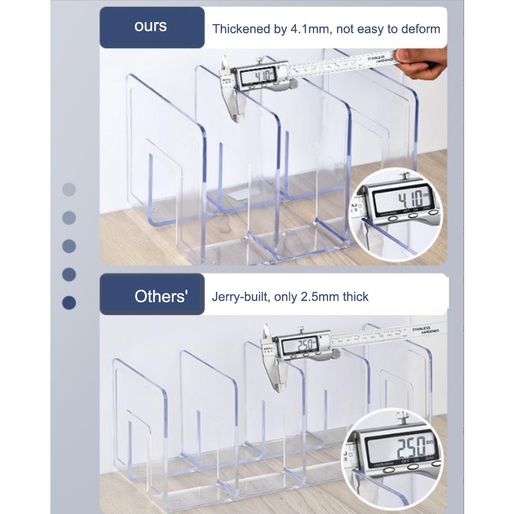 Bookend Portable Transparent Replacement 4 Compartment Organizing Study Dorm Desktop Textbook Bookends Holder Accessories