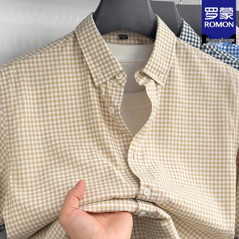 ROMON Men s Plaid Short Sleeve Shirt L