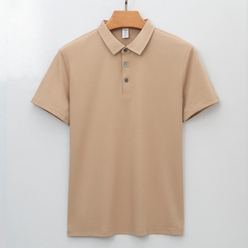 Hochwertiges Baumwoll-Poloshirt Kurzarm Bügelfrei Langstapel-Baumwoll-T-Shirt Nahtloser Hals Poloshirt Herren