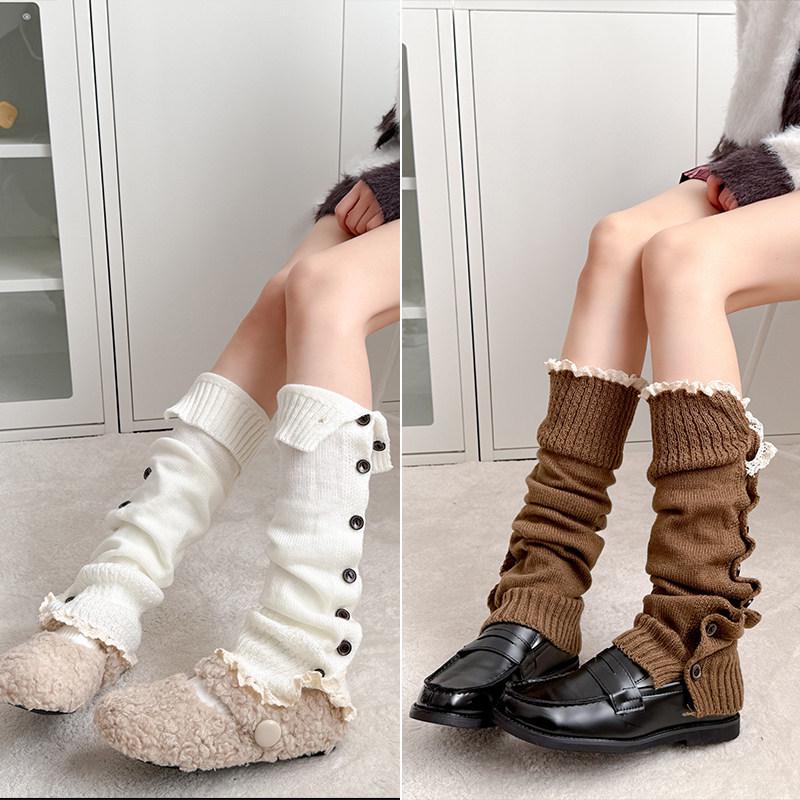 Maillard Rote Spitzensocken für Mädchen - Gemütliche Herbst-/Winter-Strick-Beinwärmer im Y2K-Stil, Perfekt zu Lederschuhen.