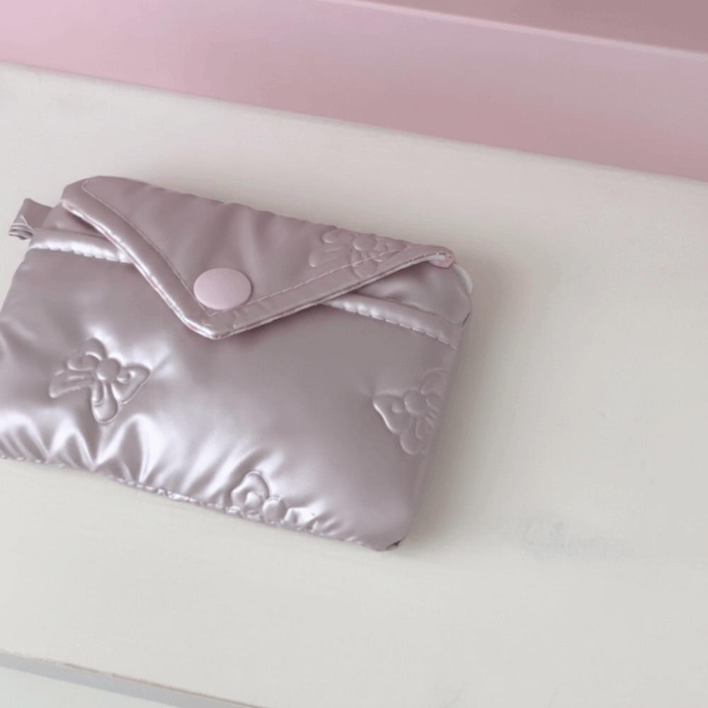 Cotton Material Quilted Wallet 2-Layer Dust-Proof Mini Storage Bag Bow Design Small Zipper Zipper Bag Card Holder
