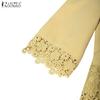 ZANZEA Women Elegant Shirt Collar 3/4 Sleeve Crochet Lace Patchwork Blouse