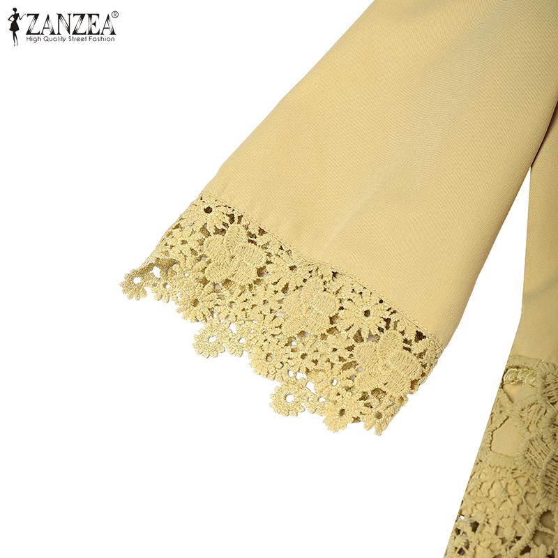 ZANZEA Women Elegant Shirt Collar 3/4 Sleeve Crochet Lace Patchwork Blouse