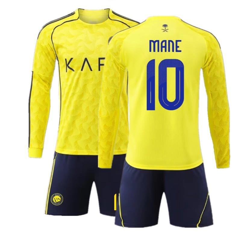 2026 Riyadh Home Soccer Jersey Long Sleeve Kit Mens Football Uniform Size S-3XL Yellow Striped Ronaldo 7