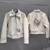 BeatStreet Schwere Industrie Tusche Spritzer Geheimnisvoller Mann Bestickte Lammlederjacke Kurze Jacke