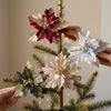 Glitter Powder Sequin Velvet Christmas Flower with Stem Colorful Fake Flower Ornament Sequins Shape Retention Xmas Tree Pendant